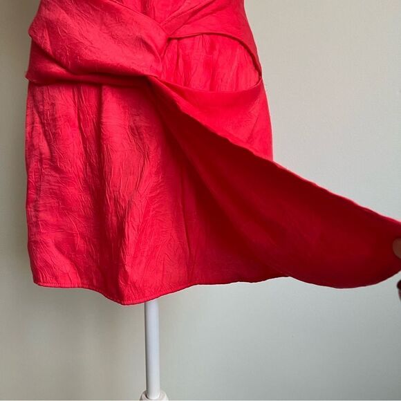 ZARA Coral Red Sateen Mini Skirt with Knot Detail Bloggers Fave Size XS - Picture 6 of 8